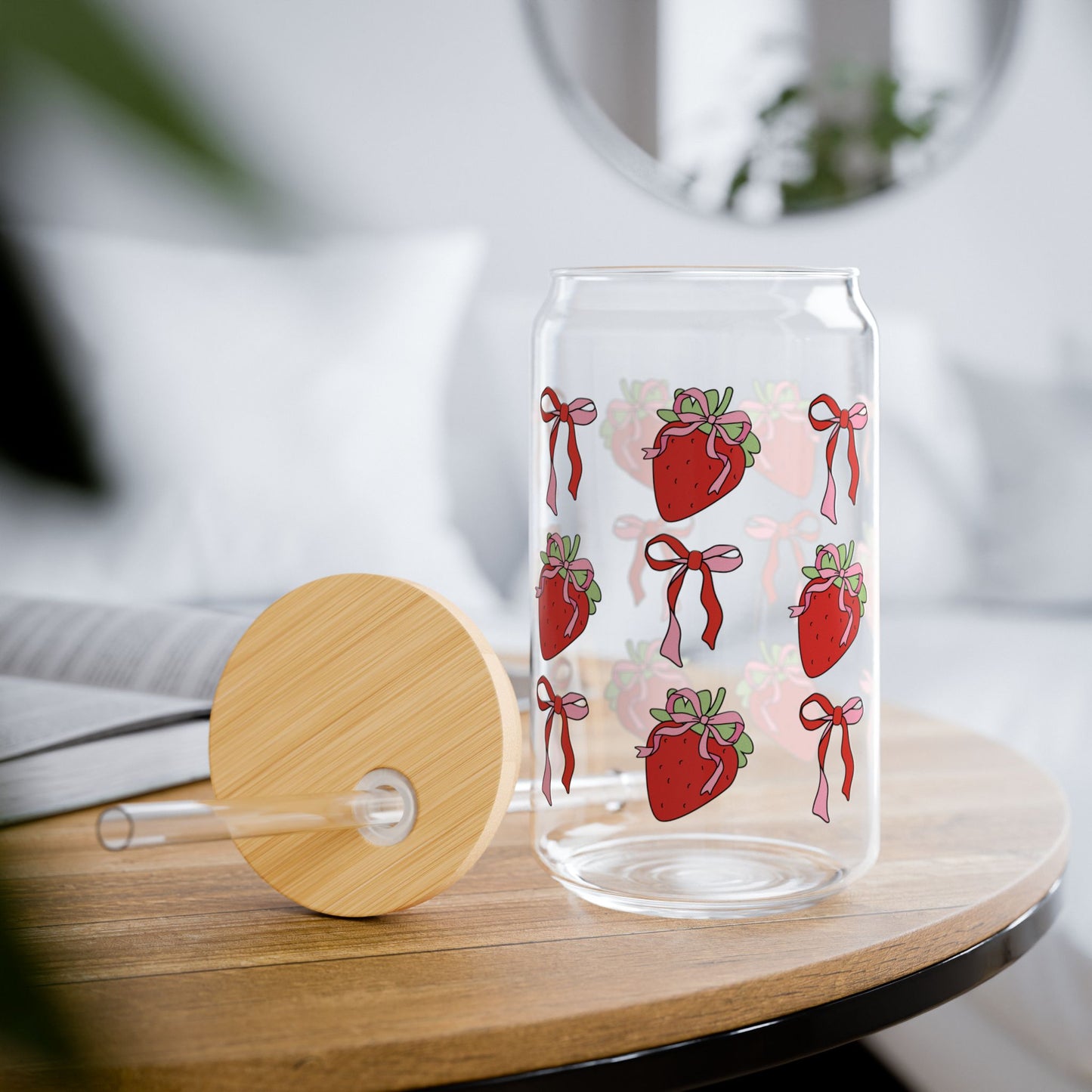 Strawberry and Bow Coquette Glass Cup