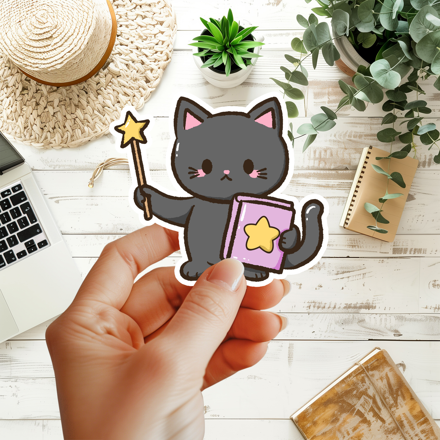 Whimsical Black Cat Sticker