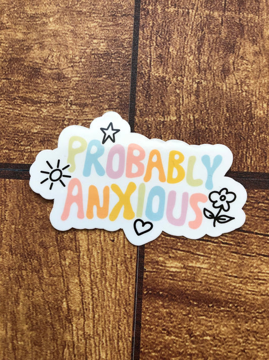Probably Anxious Rainbow Sticker, Mental Health, Anxiety Sticker, Social Anxiety Sticker, Waterproof Sticker, Water Bottle Sticker