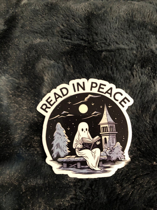 Read In Peace Sticker, Ghost Reading Sticker, Halloween Sticker, Spooky Season, Bookish Gift, Bookish Sticker, RIP, Bookish Ghost