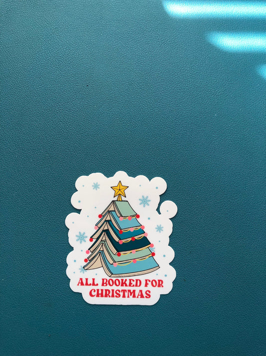 All Booked For Christmas Waterproof Sticker, Book Lover Sticker, Book Themed Christmas Sticker, Christmas Tree, TBR List, Bookstagram