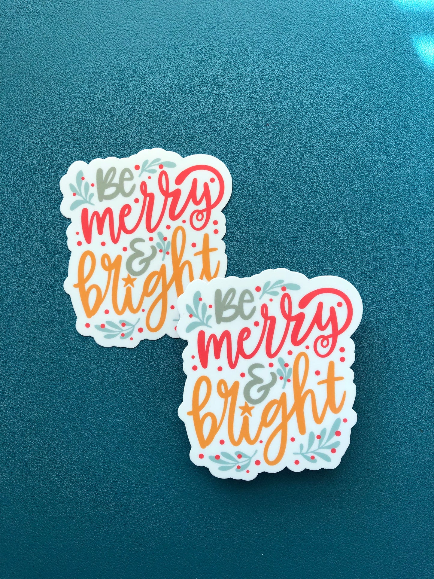 Be Merry and Bright Waterproof Sticker, Merry Christmas Sticker, Seasons Greetings, Christmas Gift, Stocking Stuffer, Holiday Gift