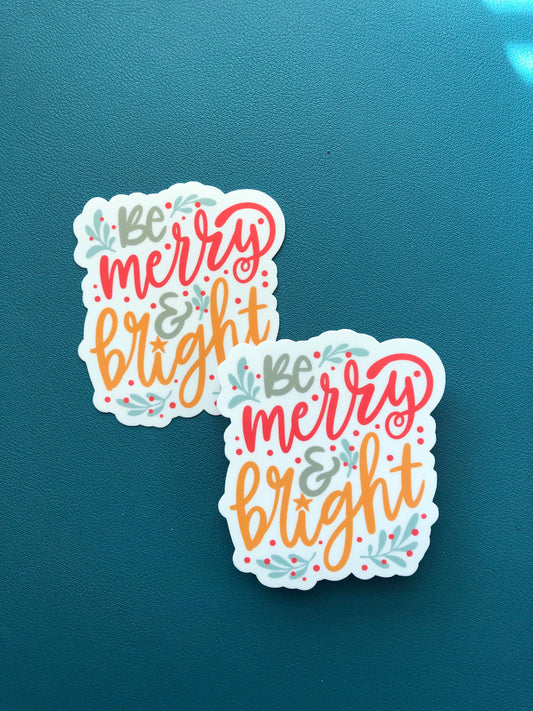 Be Merry and Bright Waterproof Sticker, Merry Christmas Sticker, Seasons Greetings, Christmas Gift, Stocking Stuffer, Holiday Gift
