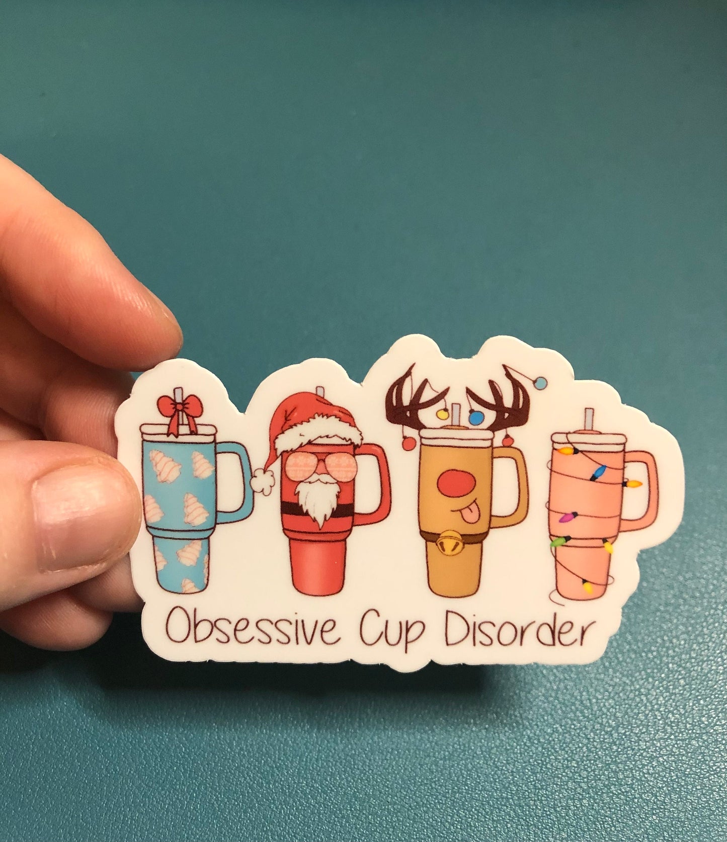 Obsessive Cup Disorder Christmas Edition Waterproof Sticker, Christmas Tumblers Sticker, Water Bottle Sticker, Christmas Themed Sticker