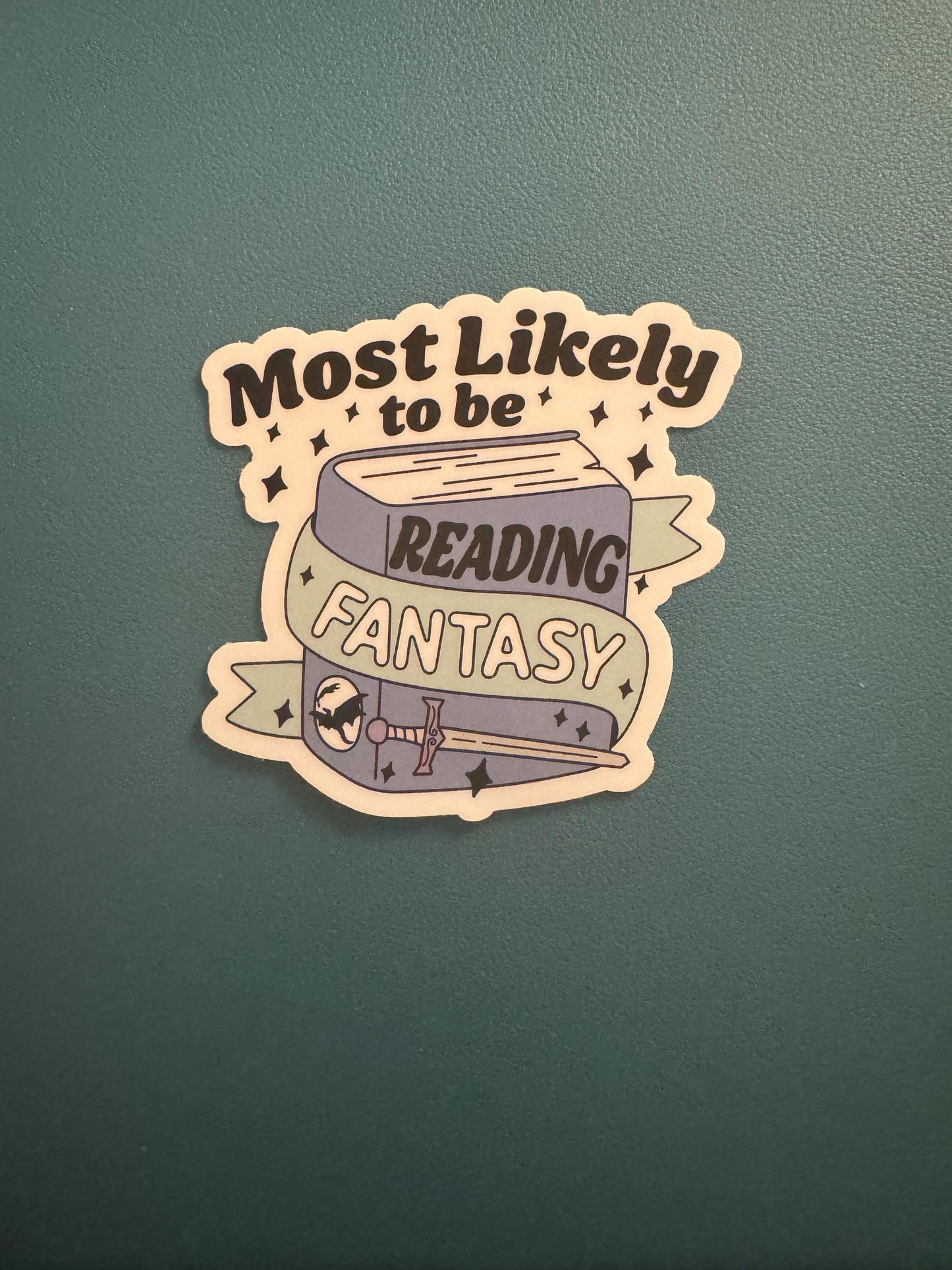 Most Likely To Be Reading Fantasy Book Sticker, Book Dragon Sticker, Dragons and Swords, Fantasy Readers, Booktok Sticker, Book Lover Gift
