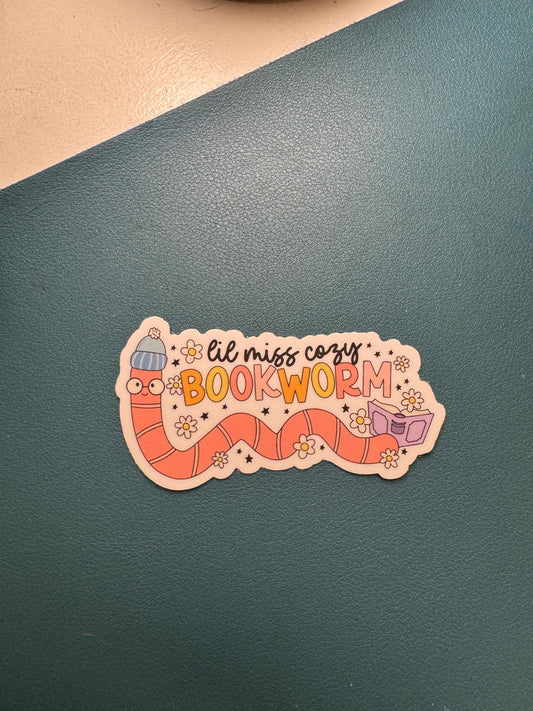 Lil Miss Cozy Bookworm Sticker, Bookish Lover Gift, Bibliophile, Librarian Gift, Book Worm, Cozy Reader Sticker, Gift for Reader