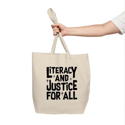 Literacy and Justice for All Tote Bag, Read Banned Books, Fund School Libraries, Fund Public Education, Fight Back, Liberal, Library Tote