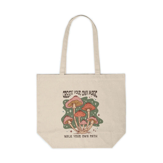 Psychedelic Mushroom Themed Tote Bag, Fungi Design Canvas Tote, Create Your Own Magic, Walk Your Own Path, Reusable Tote
