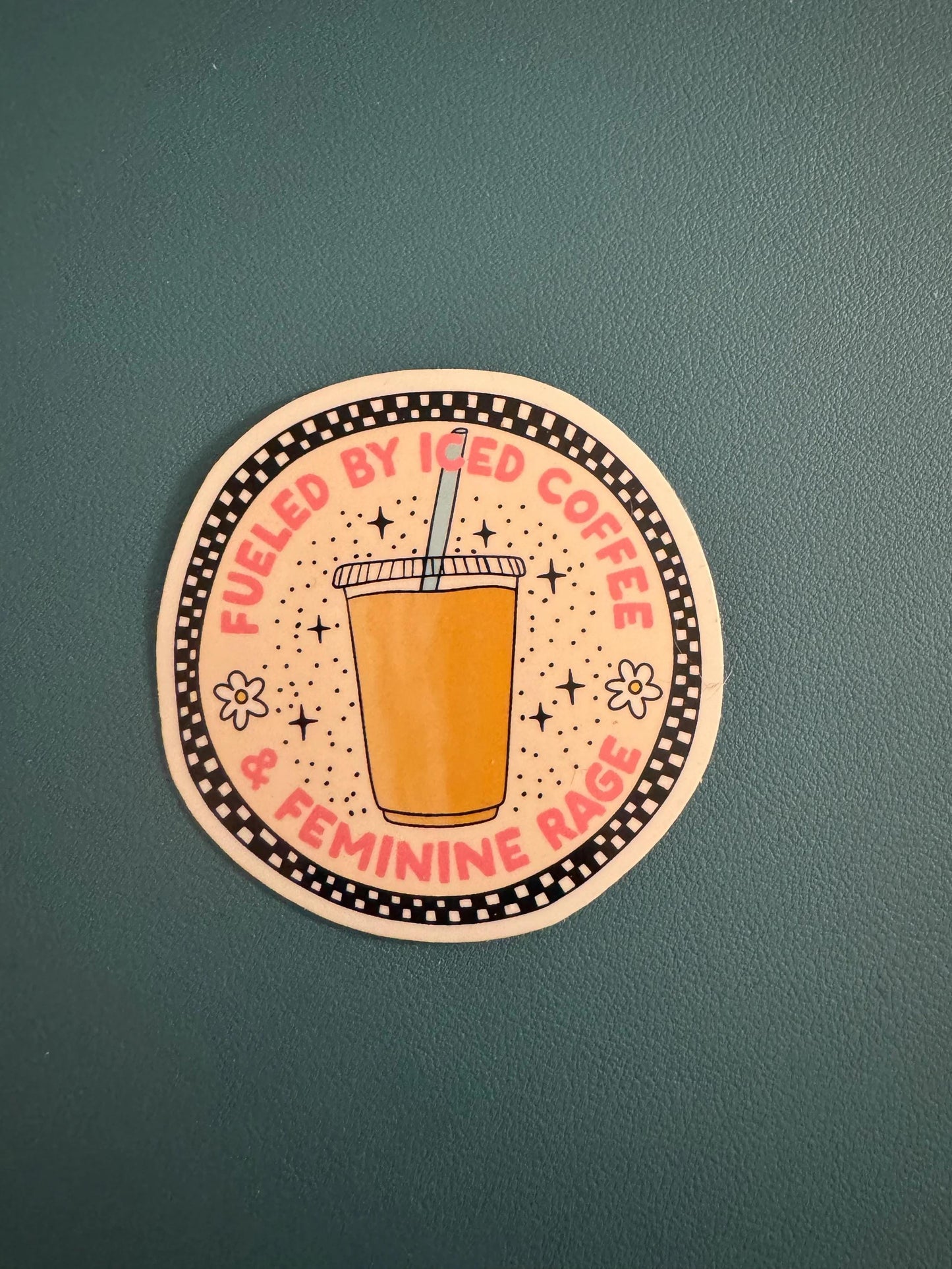 Fueled By Iced Coffee and Feminine Rage Sticker, Iced Coffee Girlie, Coffee Lover Sticker, Feminist Sticker, Waterproof