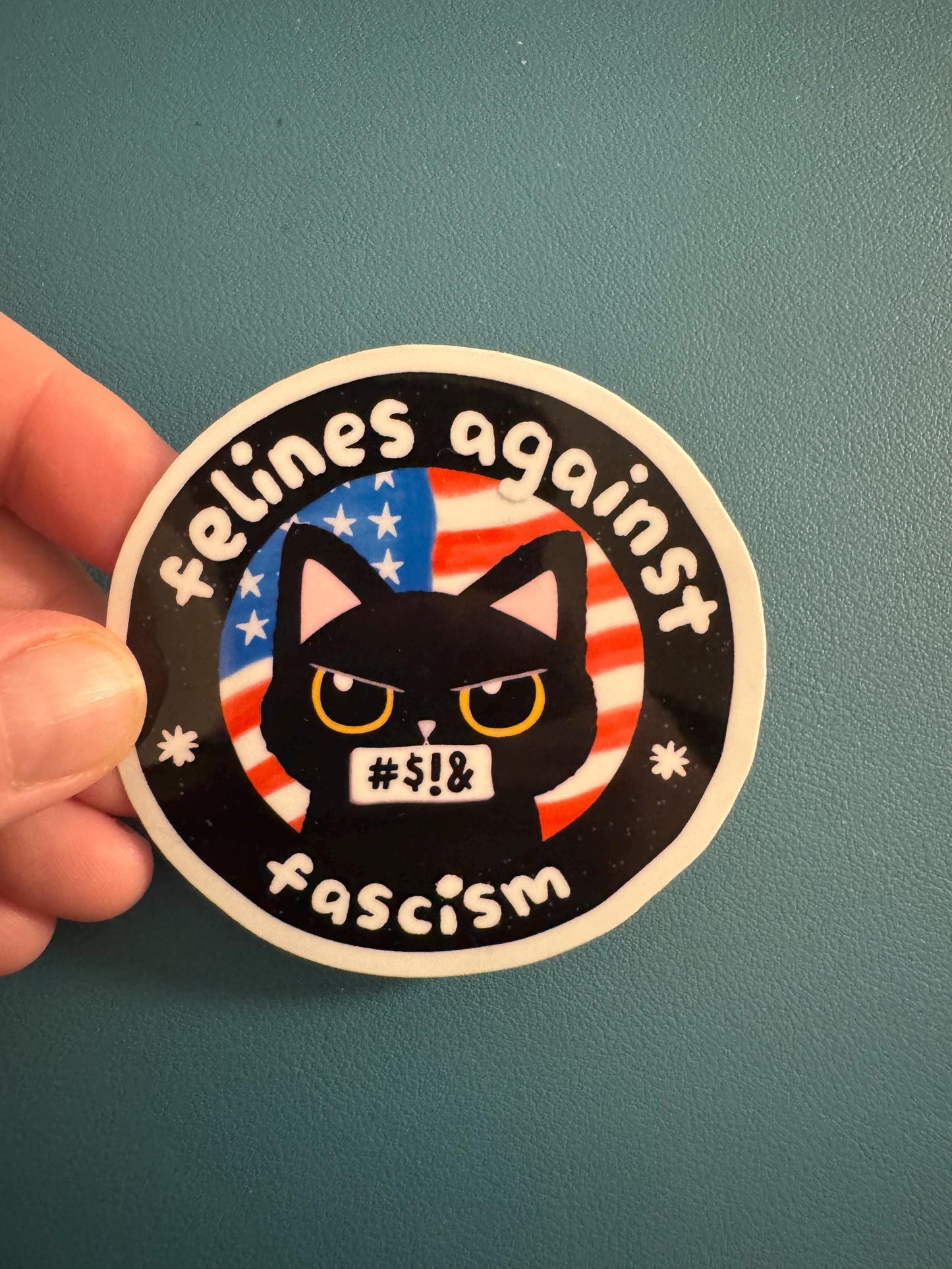 Felines Against Fascism Vinyl Sticker, Black Cat, Pro Democracy, Anti-Trump Sticker, No Kings, Fight Fascism, Water Bottle Sticker