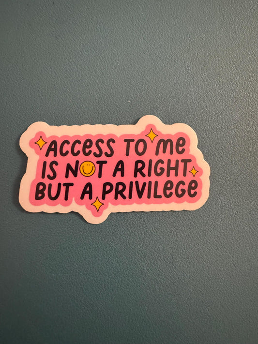 Access To Me Is Not A Right But A Privilege Waterproof Sticker, Taylor Swift Inspired Quote, Female Empowerment, Vinyl Sticker