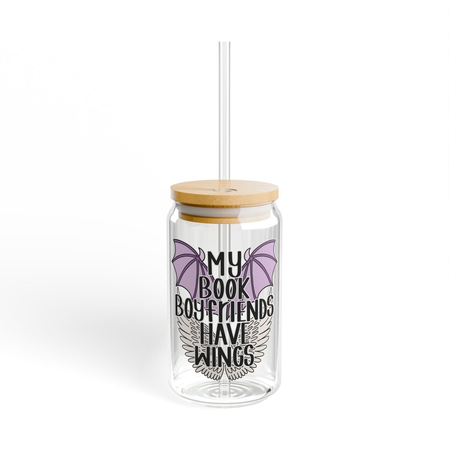 My Book Boyfriends Have Wings 16oz Glass Iced Coffee Cup