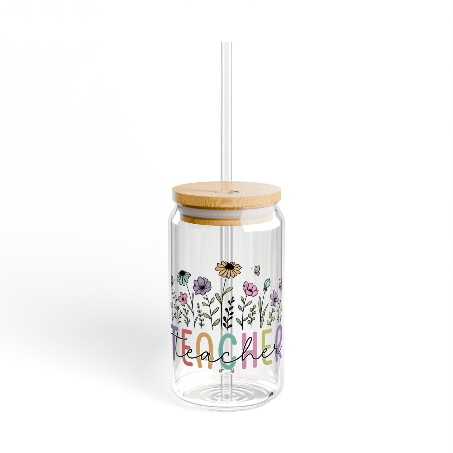Floral Teacher 16oz Glass Iced Coffee Cup