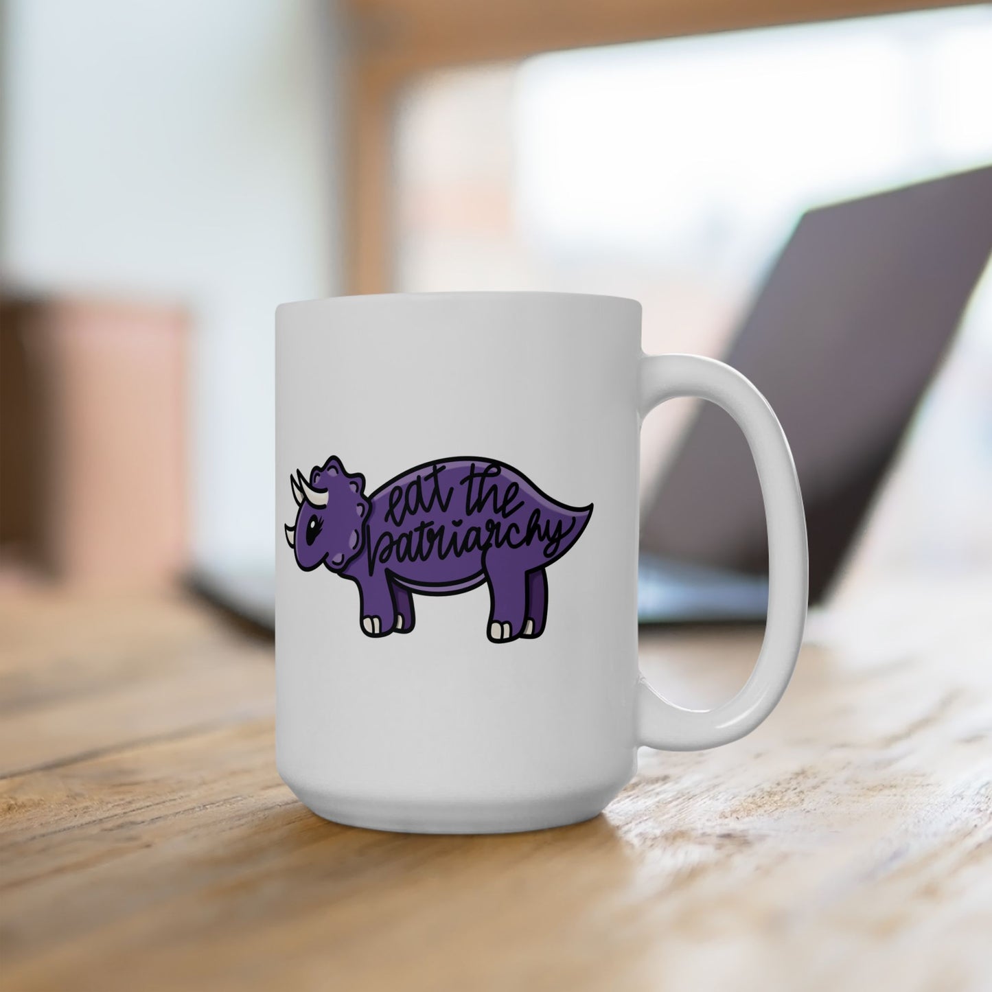 Funny Feminist Mug, Unique Dinosaur Coffee Cup, Female Empowerment, Eat The Patriarchy, Purple Dinosaur, Snarky Female, Gift for Her,