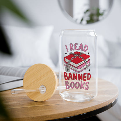 I Read Banned Books 16oz Glass Iced Coffee Cup