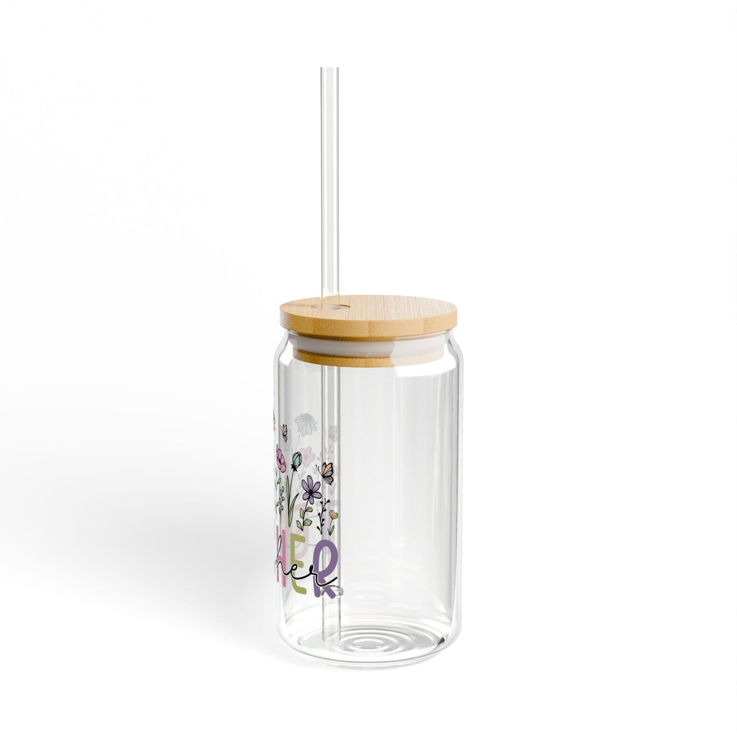 Floral Teacher 16oz Glass Iced Coffee Cup