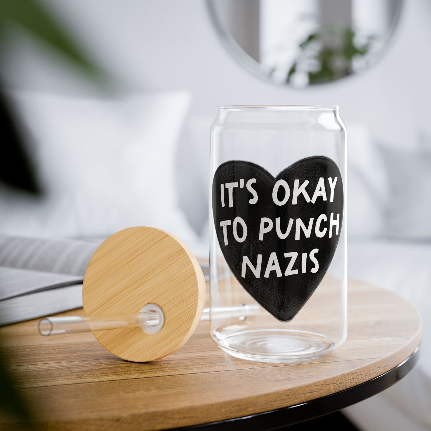 It's Okay To Punch Nazis 16oz Glass Iced Coffee Cup