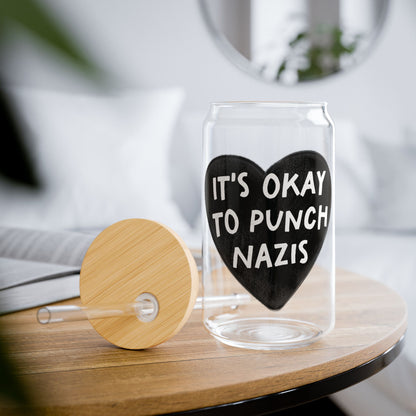 It's Okay To Punch Nazis 16oz Glass Iced Coffee Cup