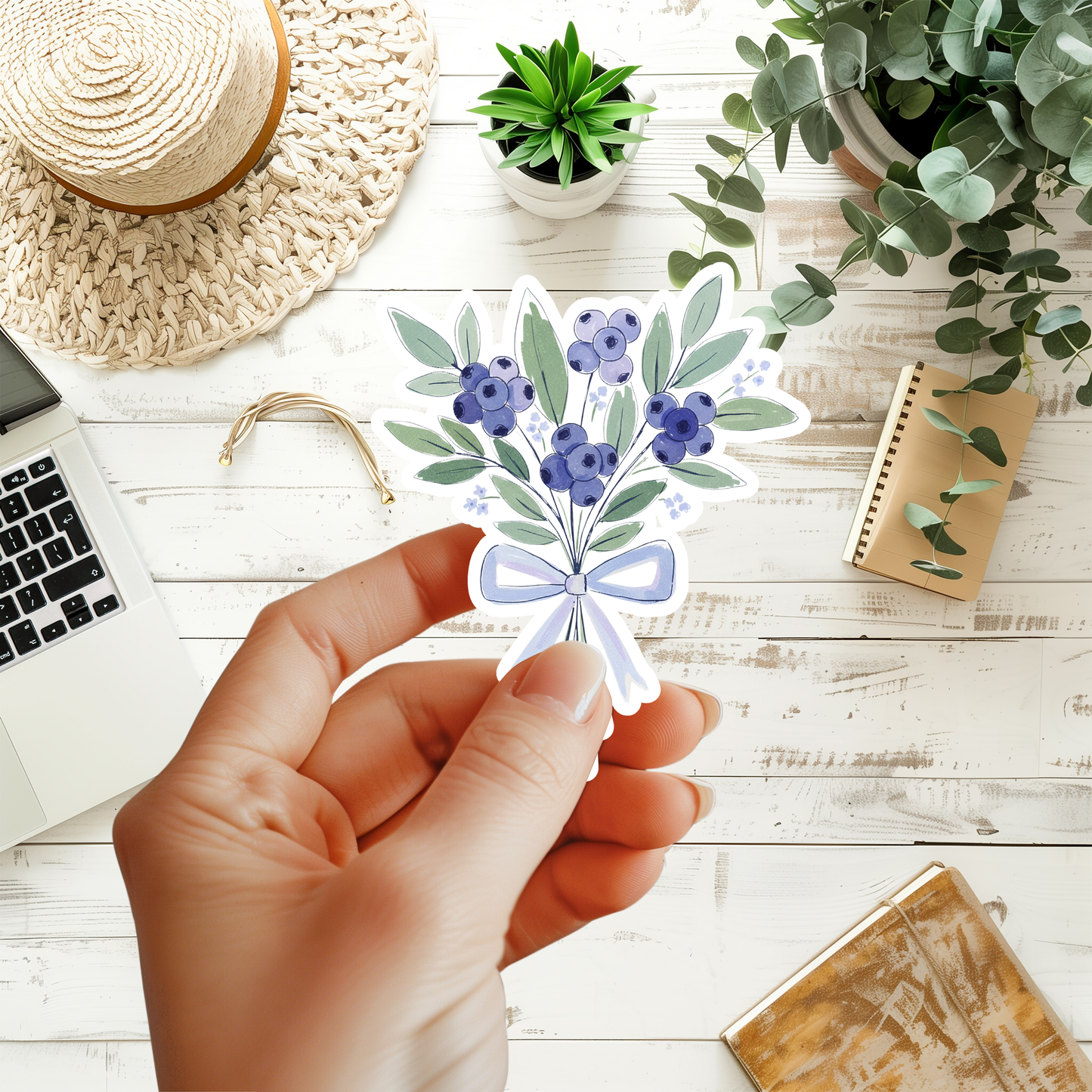 Whimsical Blue Floral Bouquet Sticker