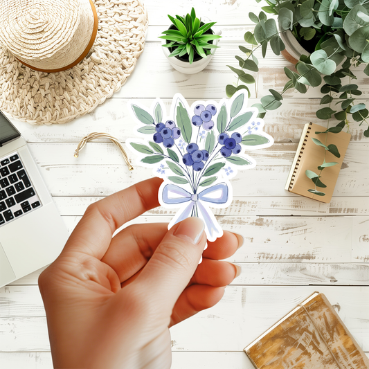Whimsical Blue Floral Bouquet Sticker
