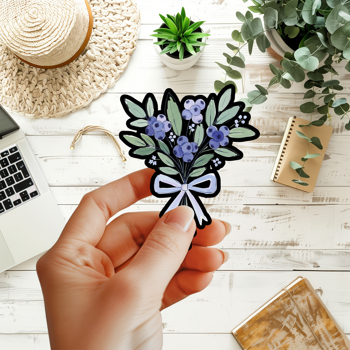 Whimsical Blue Floral Bouquet Sticker