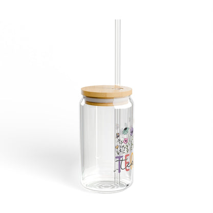 Floral Teacher 16oz Glass Iced Coffee Cup