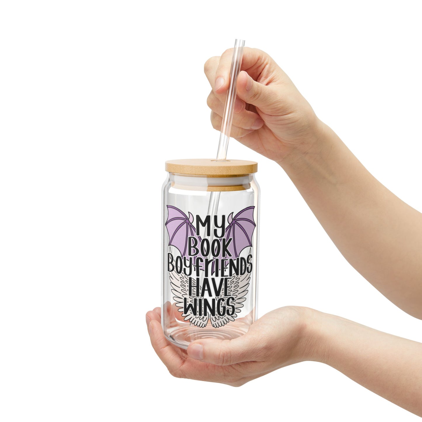 My Book Boyfriends Have Wings 16oz Glass Iced Coffee Cup