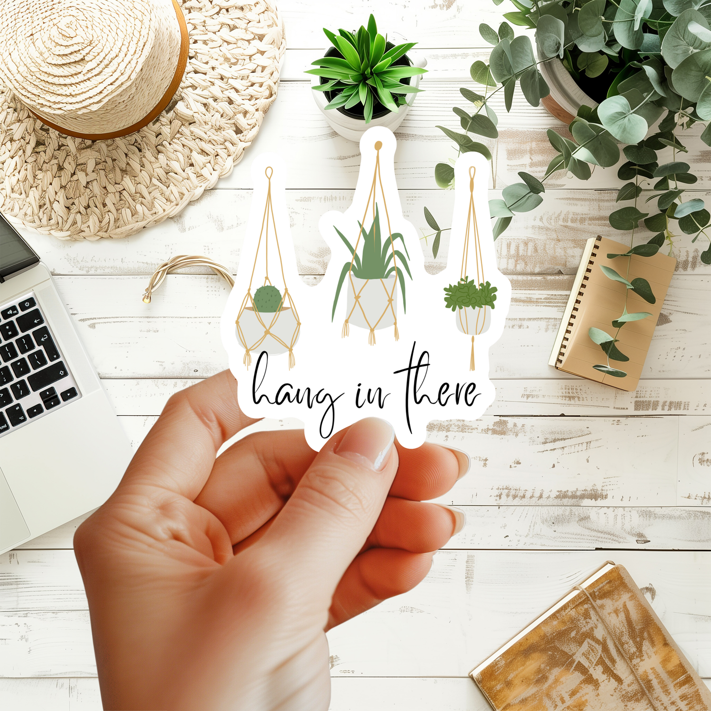 Hang In There Motivational Sticker, Plant Humor Sticker