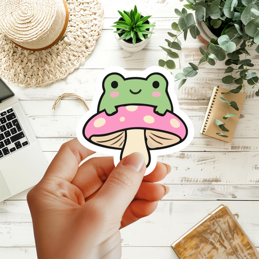 Adorable Frog On A Mushroom Sticker