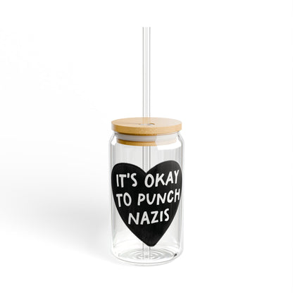 It's Okay To Punch Nazis 16oz Glass Iced Coffee Cup