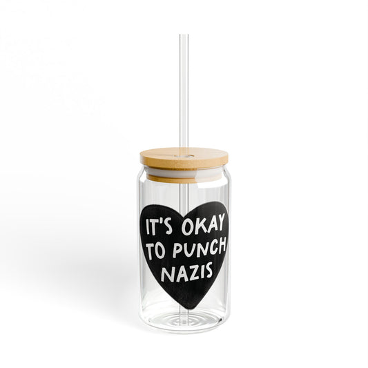 It's Okay To Punch Nazis 16oz Glass Iced Coffee Cup