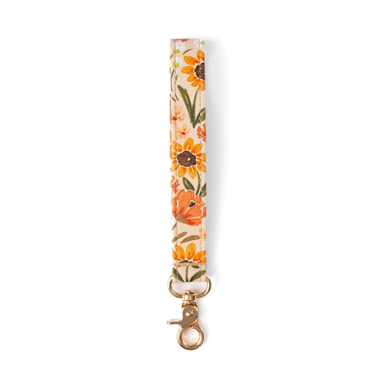 Peach Sunflower Floral Wristlet Keychain