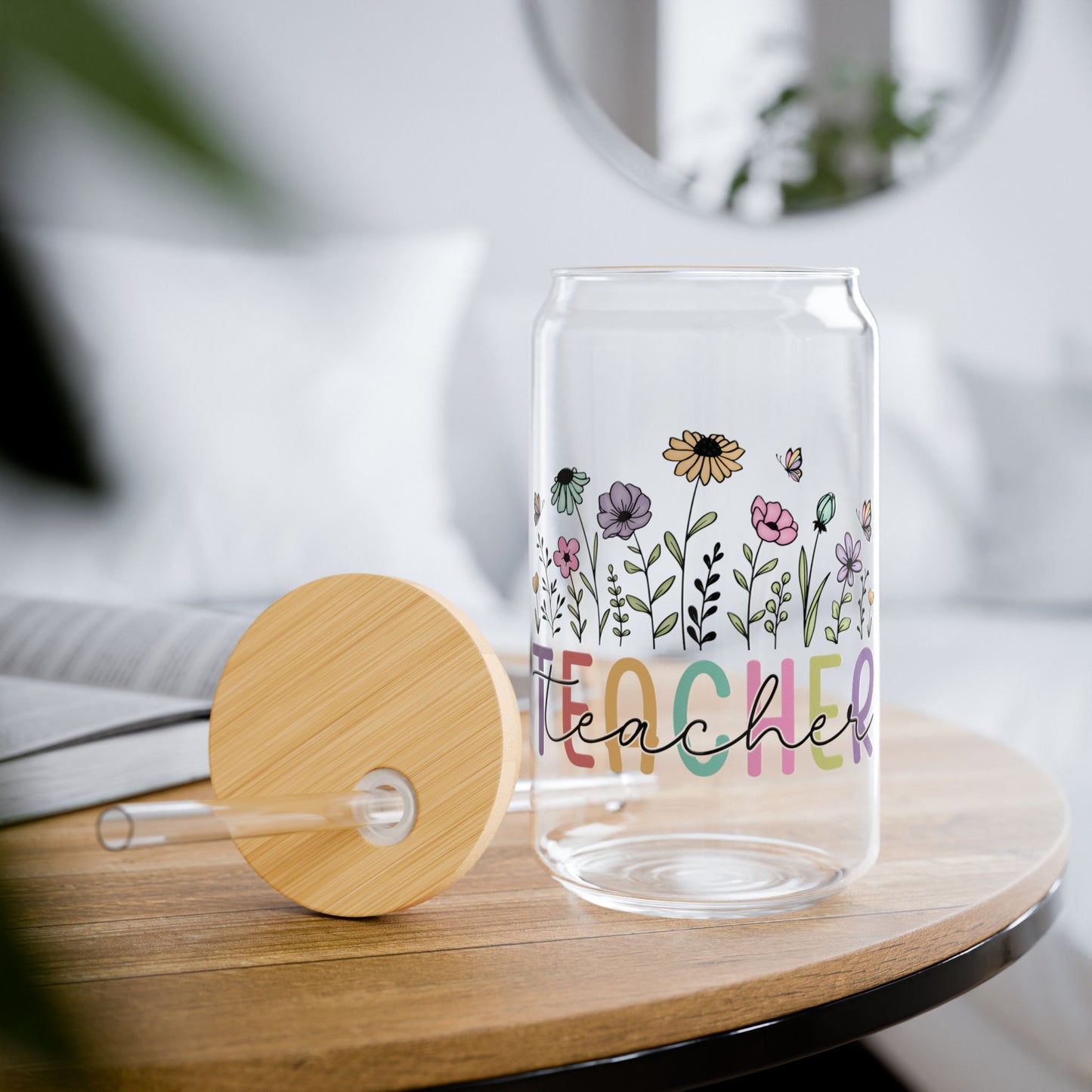 Floral Teacher 16oz Glass Iced Coffee Cup