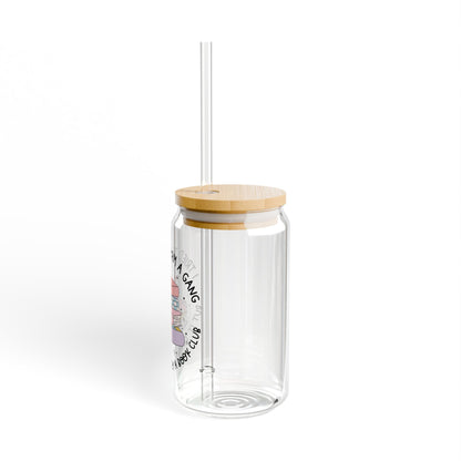 I Tried To Form A Gang And It Turned Into A Book Club Iced Coffee Glass Can Cup, Book Lover Glass Cup, Book Worm, Bamboo Lid , Reusable Cup