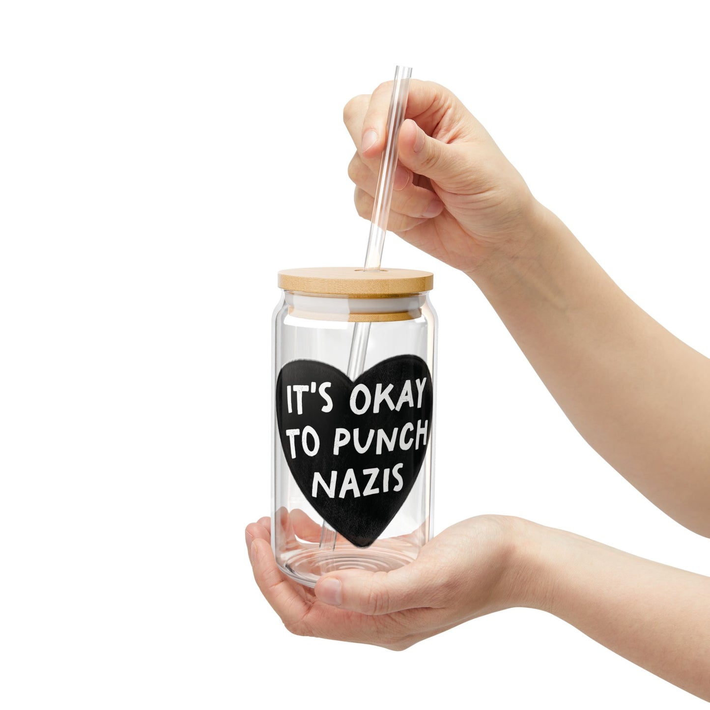 It's Okay To Punch Nazis 16oz Glass Iced Coffee Cup