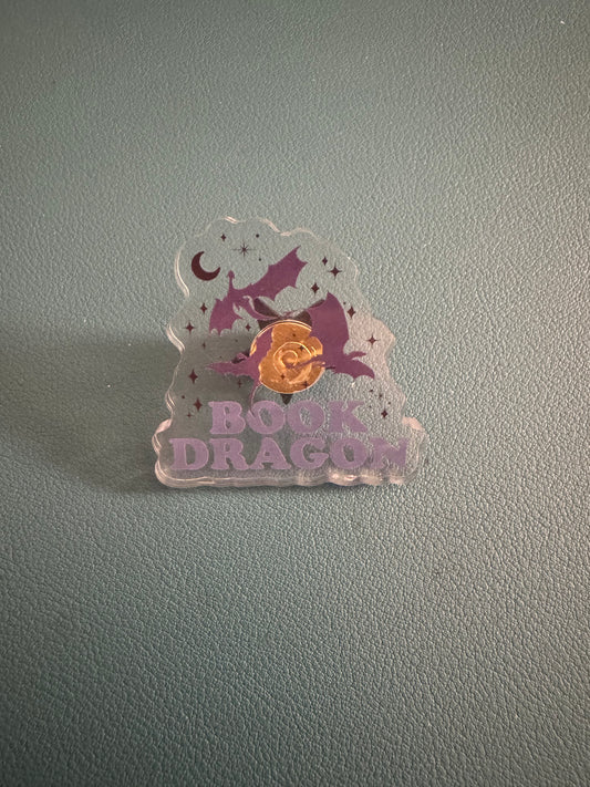 Book Dragon Acrylic Pin