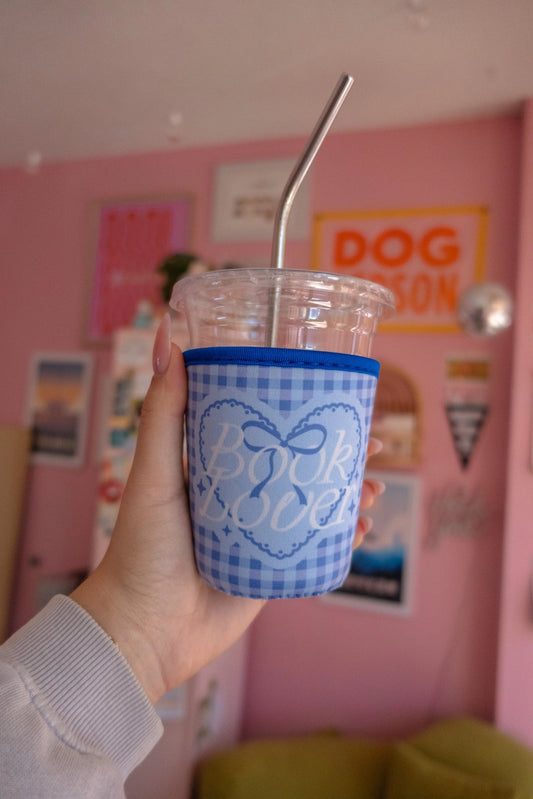Blue Gingham Book Lover Cup Sleeve