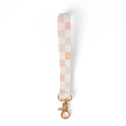 Neutral Checkered Wristlet Keychain