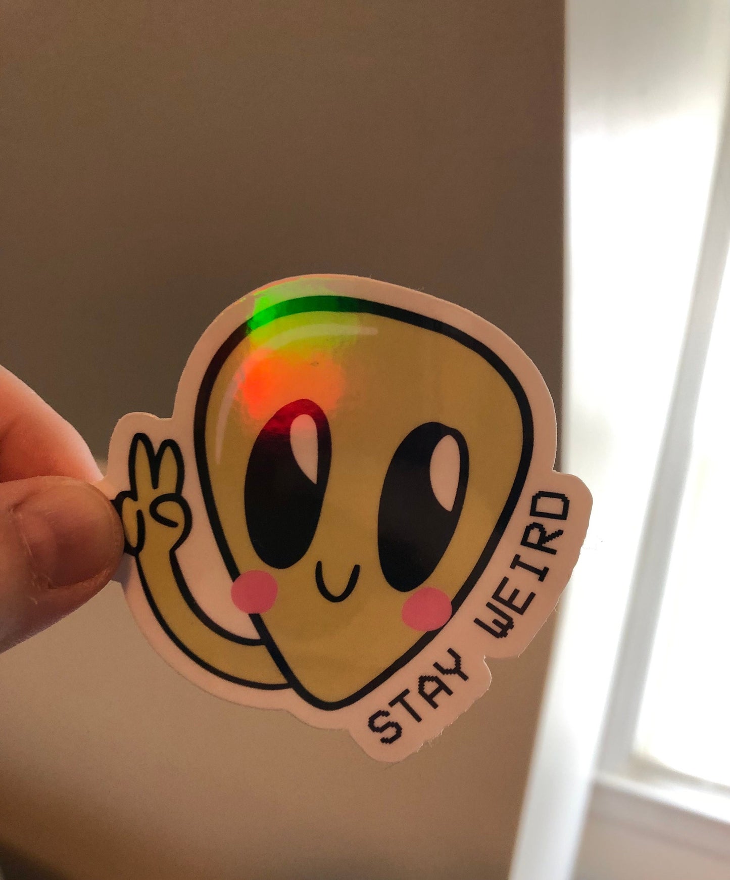 Stay Weird Alien Sticker, Holographic Alien Sticker, Green Alien, Trendy, Cute Alien Sticker, Water Bottle Sticker, Tumbler Sticker, Kindle