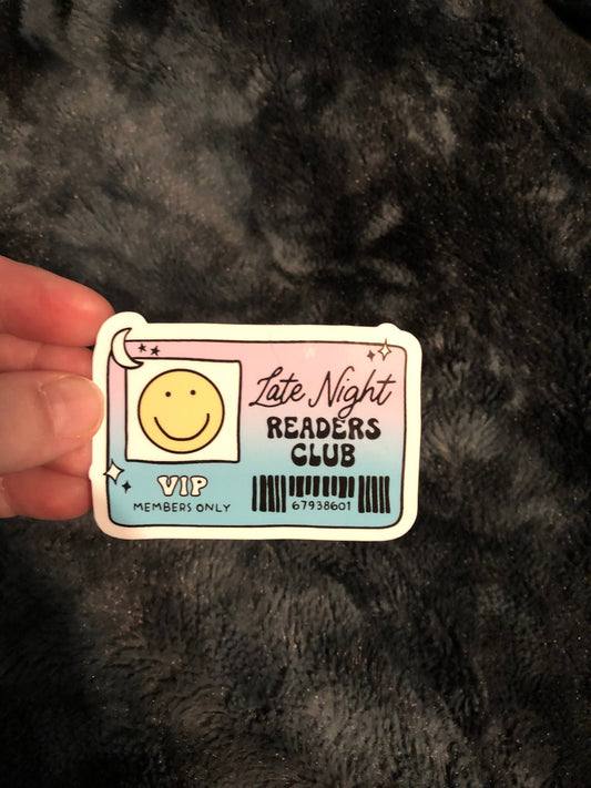 Late Night Readers Club Sticker, Book Lovers, Booktok, Bookstagram, Romance Books, Mystery Books, Library Card Sticker, Water Bottle Sticker