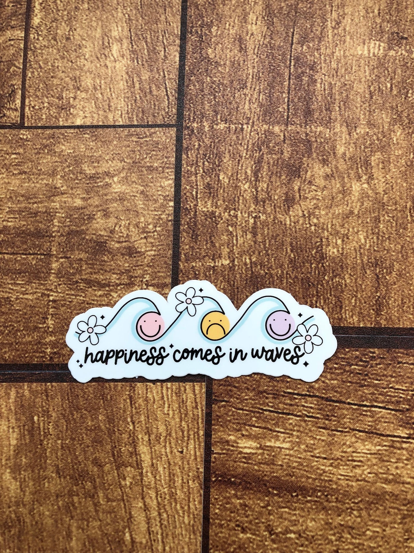 Happiness Comes In Waves Sticker, Mental Health, Feel The Feelings Sticker, Smiley Faces Sticker, Ocean Waves Sticker, Water Bottle Sticker