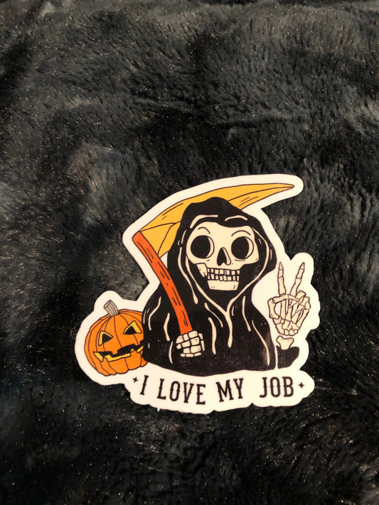 Grim Reaper Skeleton Sticker, Spooky Season, I Love My Job Sticker, Peace Sign Skeleton Sticker, Water Bottle Sticker, Waterproof Sticker