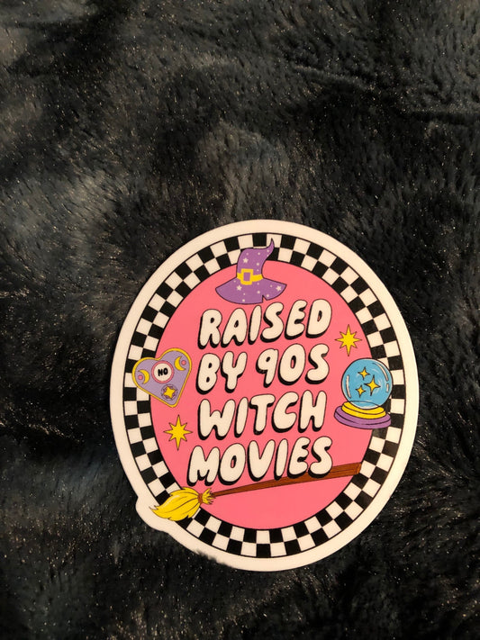Raised By 90s Witch Movies Sticker, Y2K, 90s Girly, Witch Movies, Witch TV Shows, Witch Vibes, Spooky Season, Halloween, Waterproof Sticker