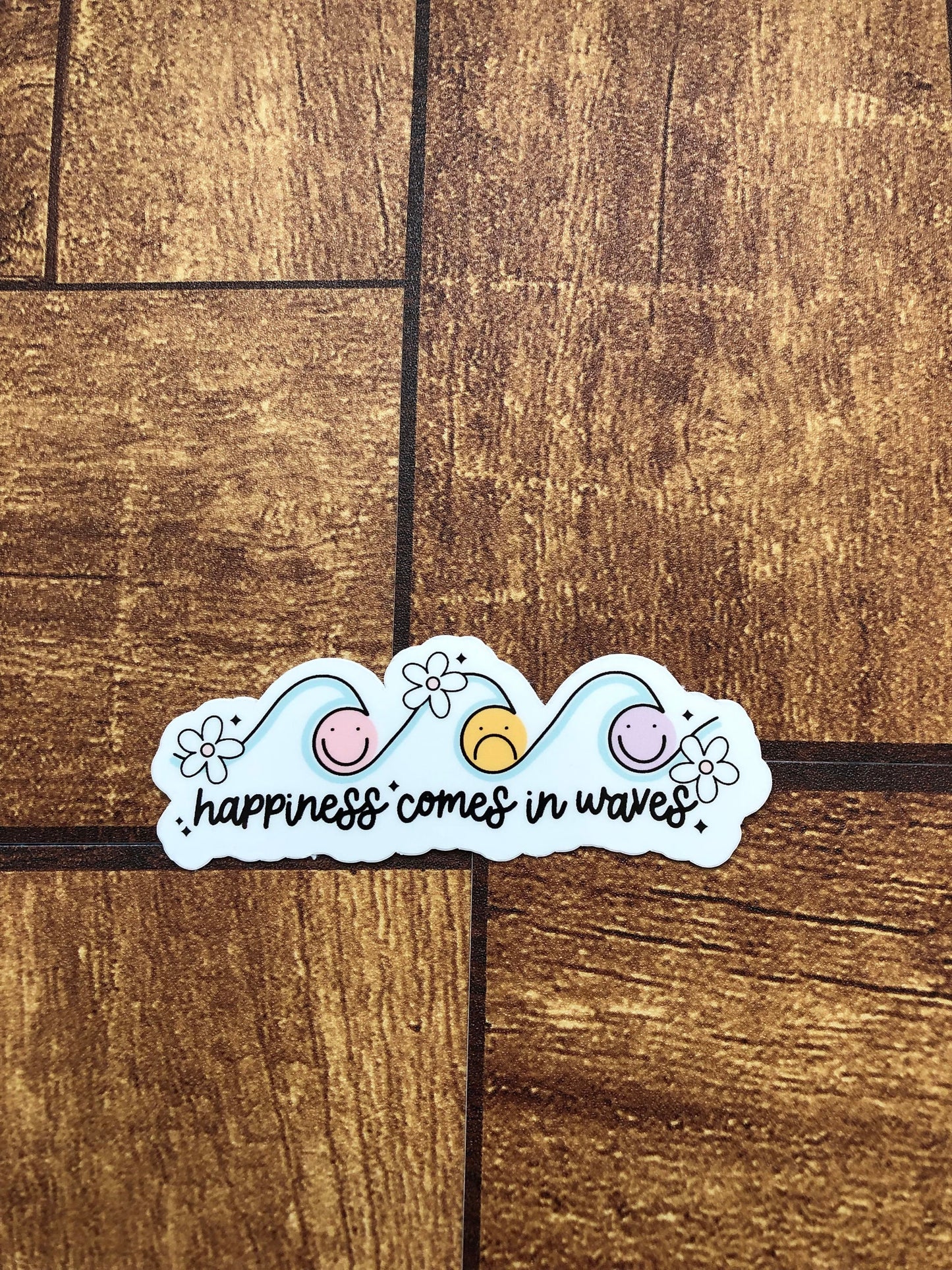 Happiness Comes In Waves Sticker, Mental Health, Feel The Feelings Sticker, Smiley Faces Sticker, Ocean Waves Sticker, Water Bottle Sticker