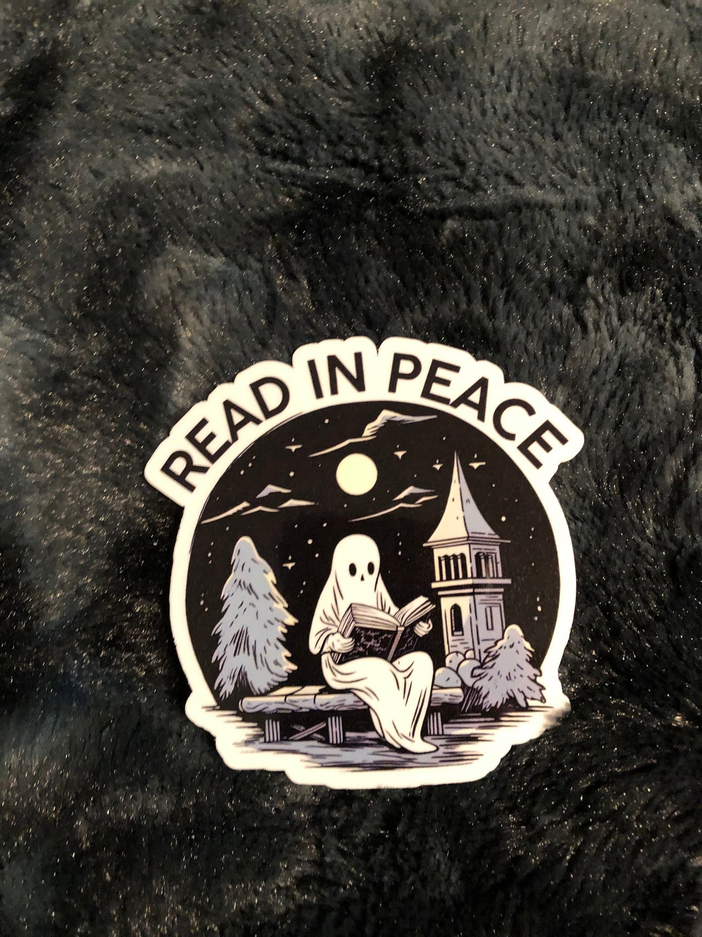 Read In Peace Sticker, Ghost Reading Sticker, Halloween Sticker, Spooky Season, Bookish Gift, Bookish Sticker, RIP, Bookish Ghost