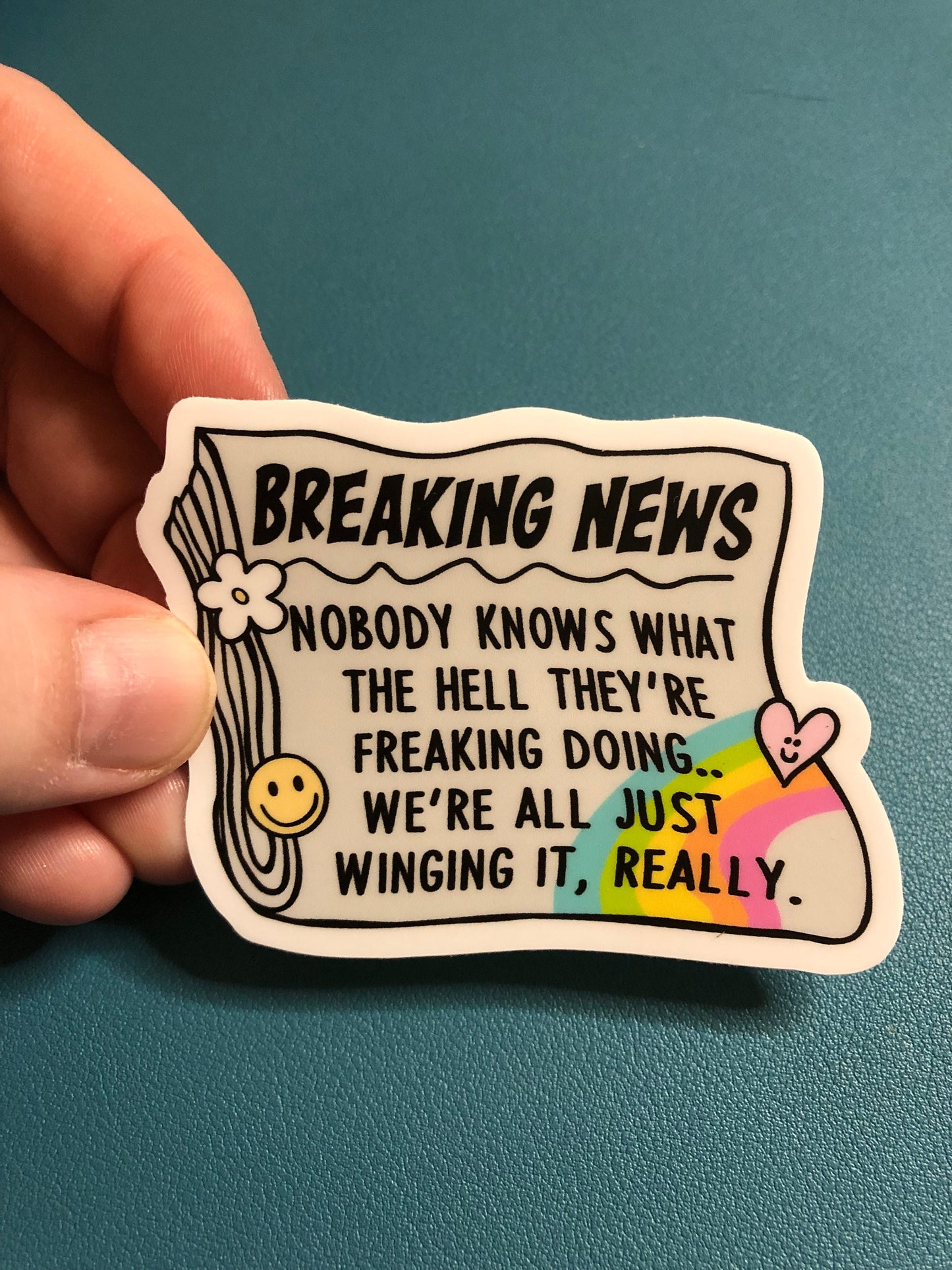 Breaking News Newspaper Sticker, Nobody Knows What They Are Doing We're All Just Winging It, Trendy Sticker, Waterproof Sticker, Tumblr