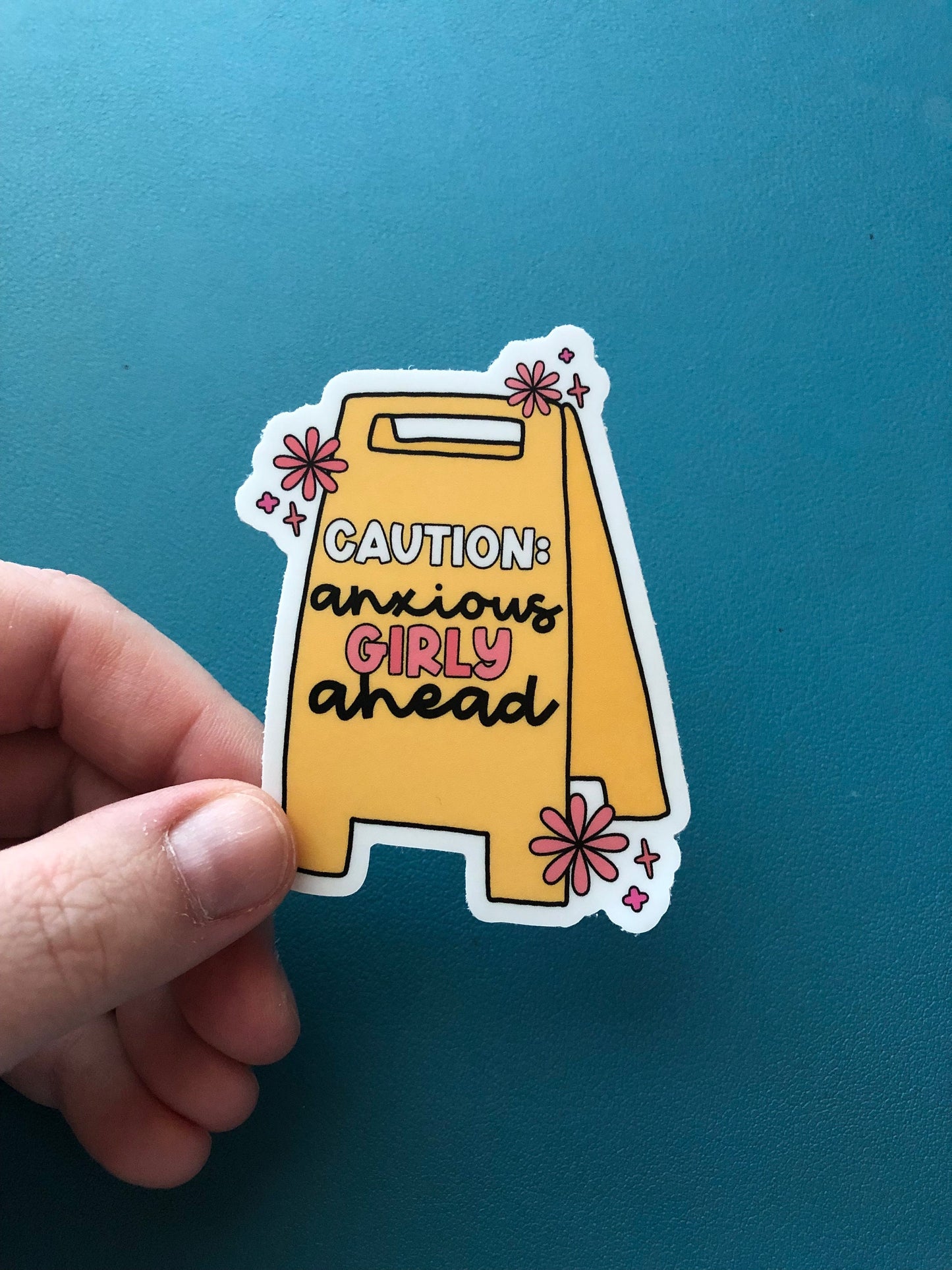 Caution Anxious Girl Ahead Waterproof Sticker, Anxiety Sticker, Anxious Girl Sticker, Mental Health Awareness, Water Bottle Sticker
