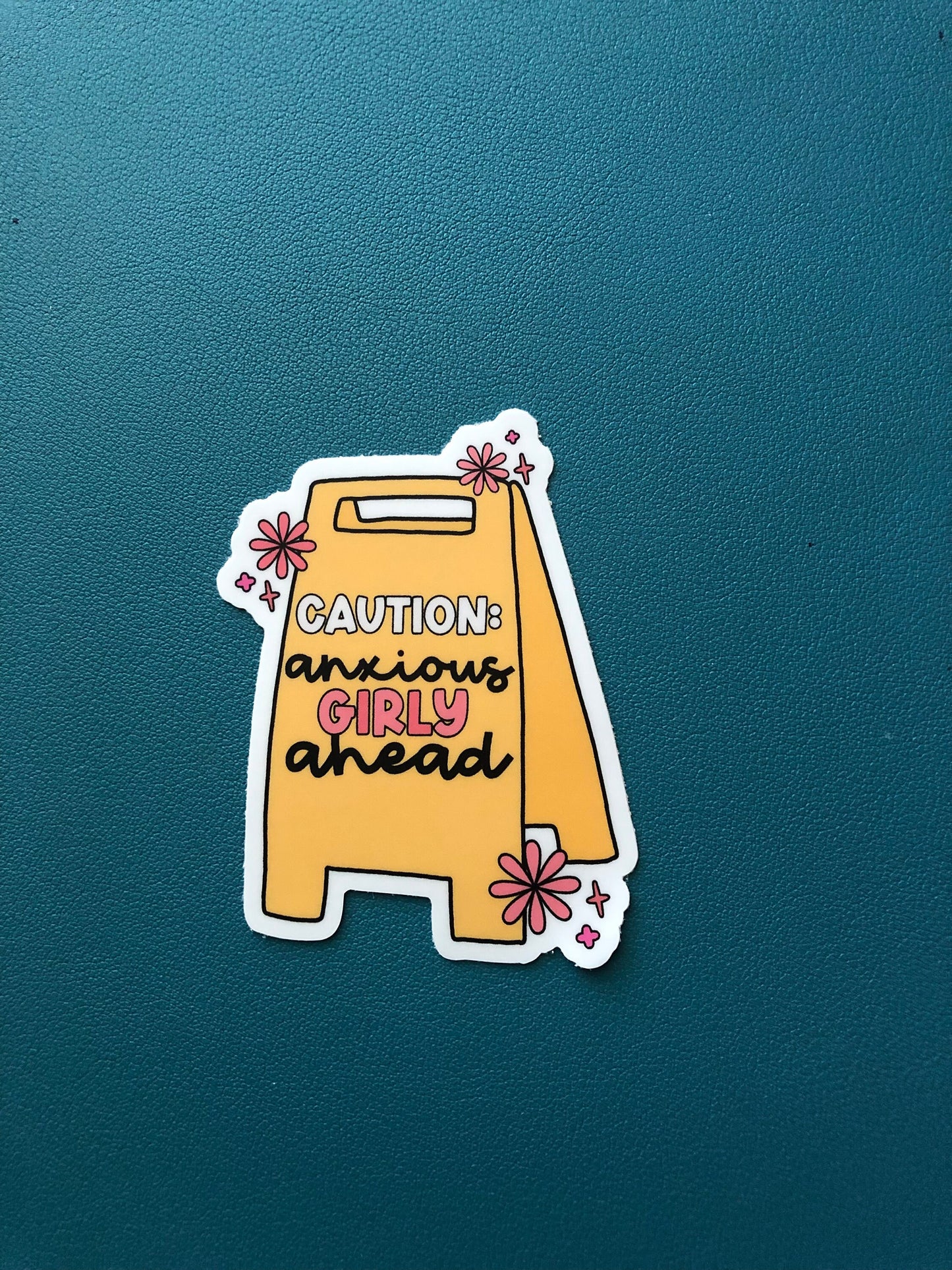 Caution Anxious Girl Ahead Waterproof Sticker, Anxiety Sticker, Anxious Girl Sticker, Mental Health Awareness, Water Bottle Sticker