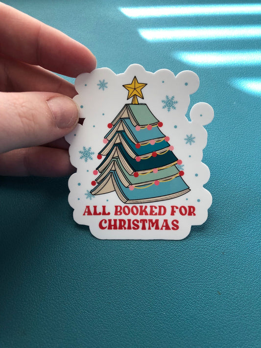All Booked For Christmas Waterproof Sticker, Book Lover Sticker, Book Themed Christmas Sticker, Christmas Tree, TBR List, Bookstagram
