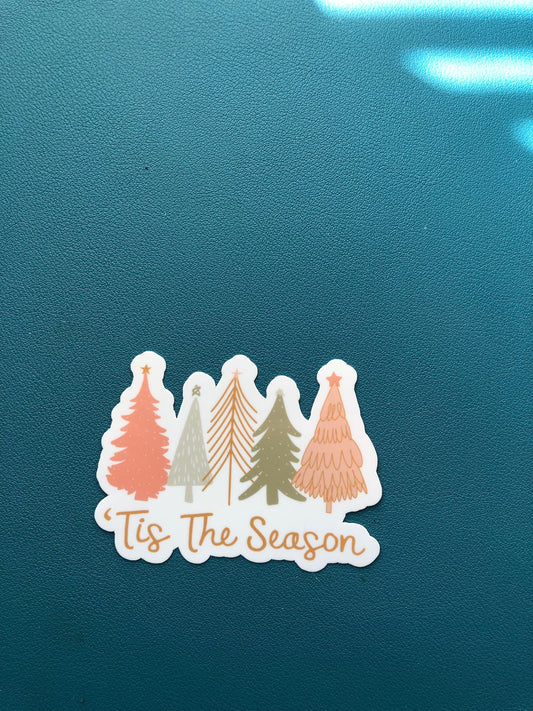 Tis The Season Waterproof Sticker, Christmas Tree Sticker, Christmas Stocking Stuffer, Holiday Season Gift, Christmas Sticker